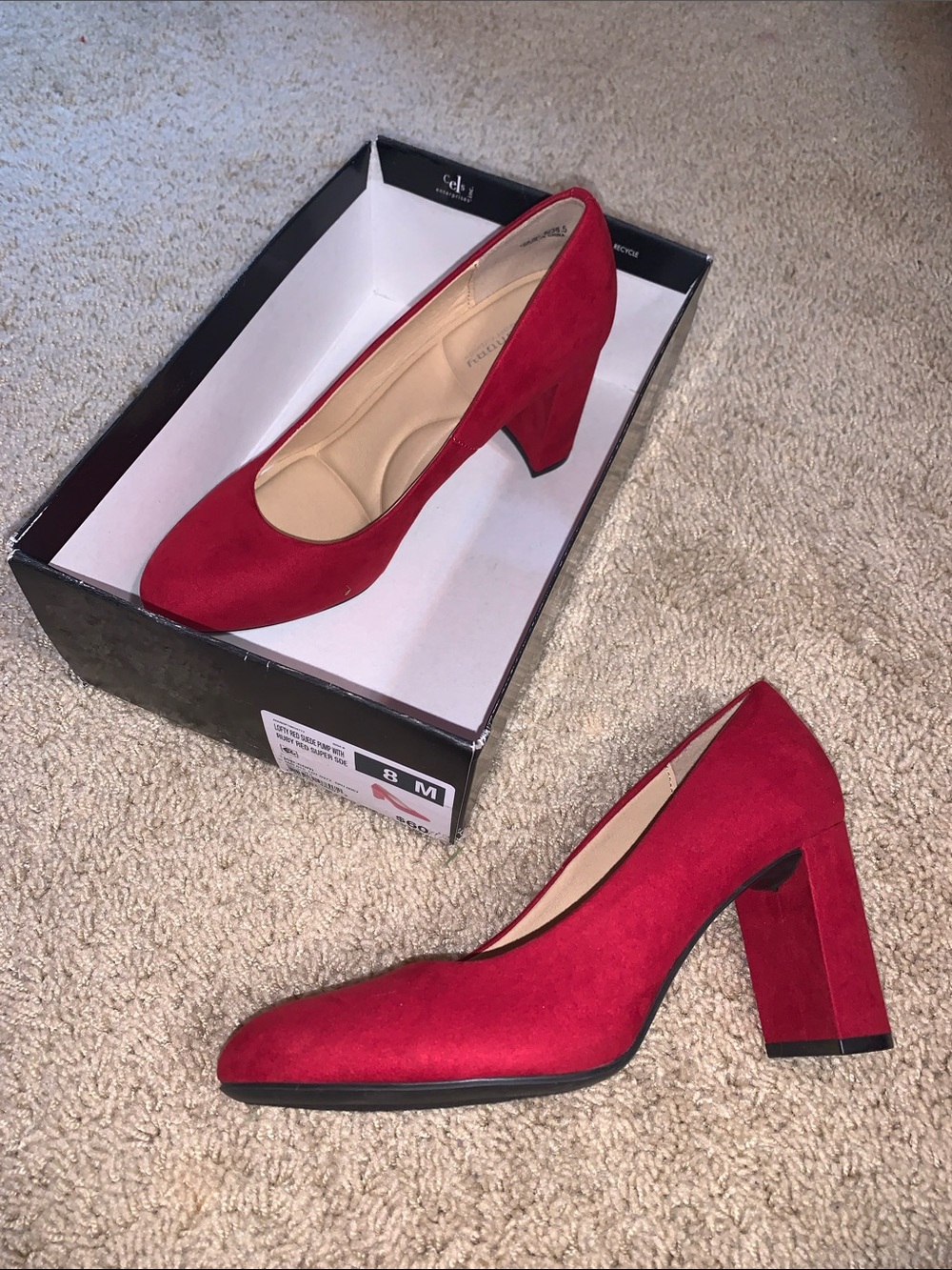 NWT Chinese Laundry Women Red Suede Dressy Work Block Heel Cushioned Pumps Sz 8
